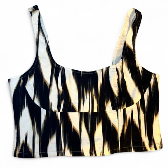 Banana Republic Tops - Banana Republic Linen Blend Cropped Bustier Size 12, Black Tan White
